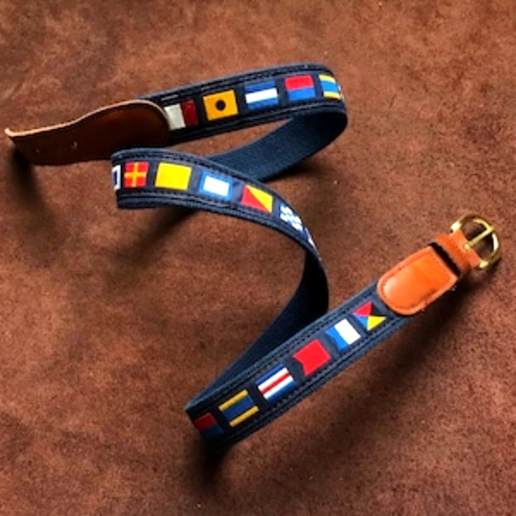 VINTAGE NEW PRESTON SIZE 42 CODE NAUTICAL FLAGS SAILING BELT BRASS LEATHER USA - Picture 12 of 16